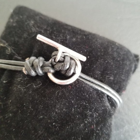 Sterling Silver Love Infinity Genuine Black Leather Handcrafted Cord Bracelet - Picture 4 of 9